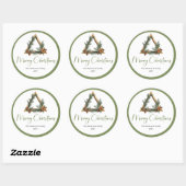 Boho Waterverf Dennengroen Kerststicker Ronde Sticker (Vel)