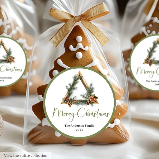 Boho Waterverf Dennengroen Kerststicker Ronde Sticker