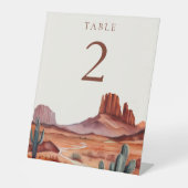 Boho Waterverf Desert Trouwtafel Nummer Reclamebord Met Voetstuk (Voorkant)