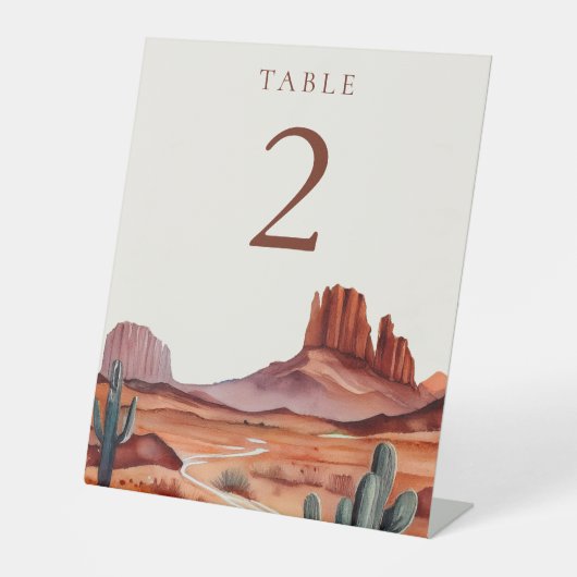 Boho Waterverf Desert Trouwtafel Nummer Reclamebord Met Voetstuk (Voorkant)