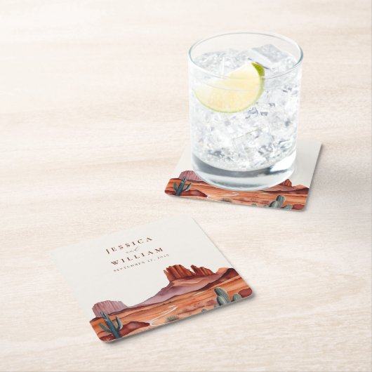 Boho Waterverf Desert Wedding Kartonnen Onderzetters (Insitu)