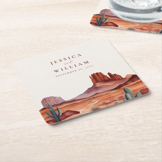 Boho Waterverf Desert Wedding Kartonnen Onderzetters (Schuin)