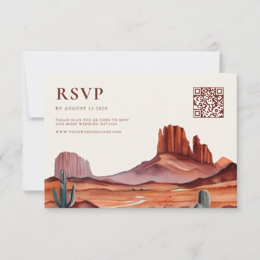 Boho Waterverf Desert Wedding RSVP Kaartje (Voorkant)