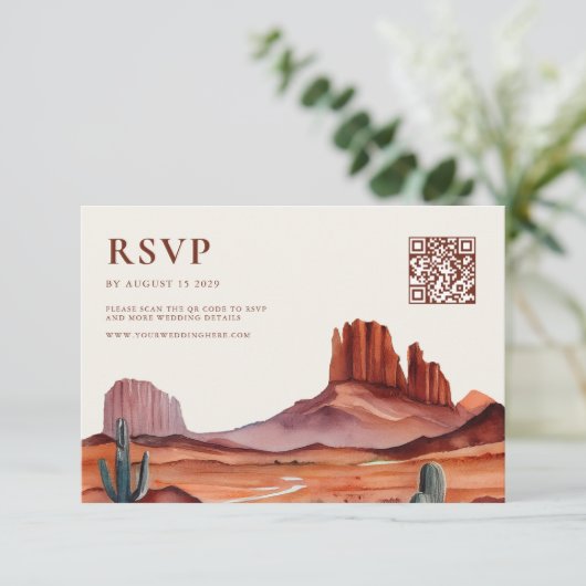 Boho Waterverf Desert Wedding RSVP Kaartje (Staand voorkant)