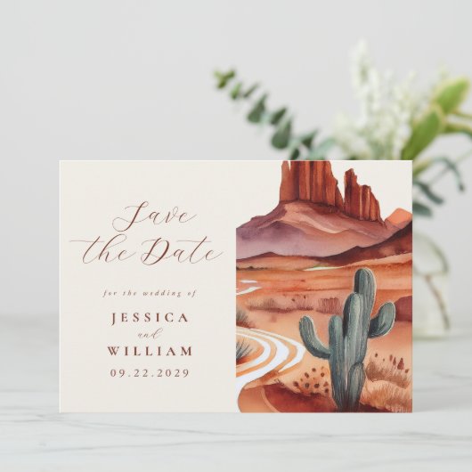 Boho Waterverf Desert Wedding Save The Date (Staand voorkant)