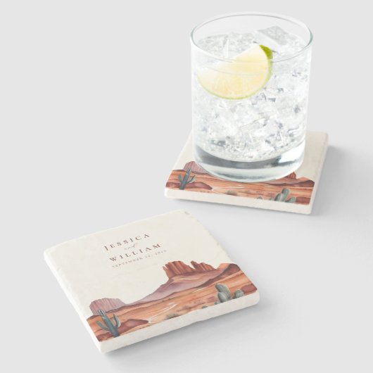 Boho Waterverf Desert Wedding Stenen Onderzetter (Zijkant)