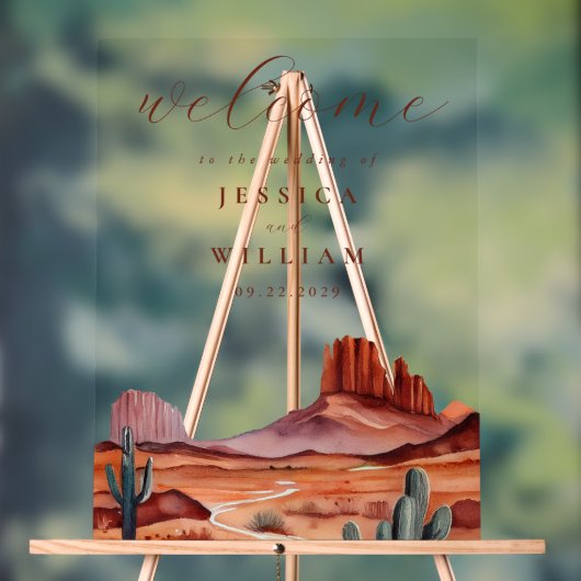 Boho Waterverf Desert Wedding Welkom Acryl Bord (Neutraal)