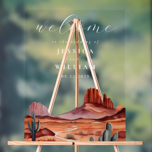 Boho Waterverf Desert Wedding Welkom Acryl Bord (Neutraal)