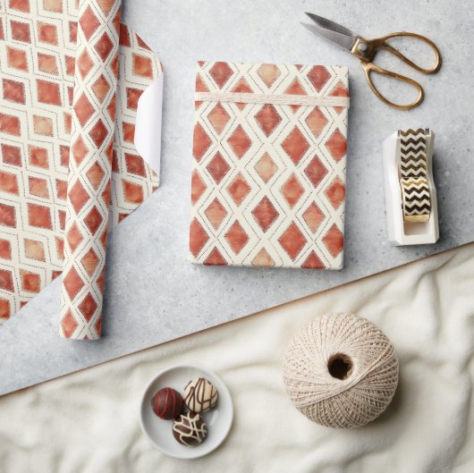 Boho Waterverf Diamant Patroon Kerstmis Cadeaupapier (Crafts)