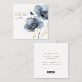 Boho Waterverf Donkerblauw Bloemen Wildbloem Vierkante Visitekaartje (Voorkant / Achterkant)