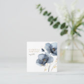 Boho Waterverf Donkerblauw Bloemen Wildbloem Vierkante Visitekaartje (Staand voorkant)