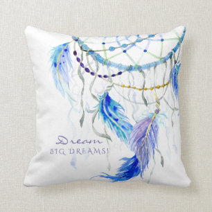 BOHO Waterverf Dream Catcher Big Dreams Feathers Kussen