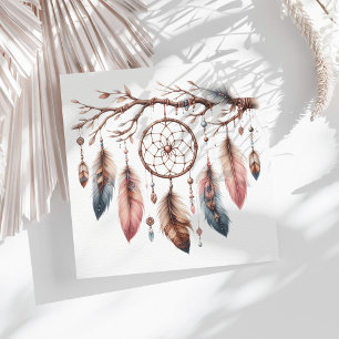 Boho Waterverf Dreamcatcher & Feather Baby shower Servet
