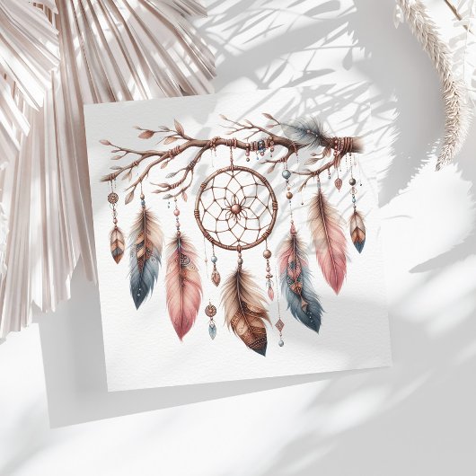 Boho Waterverf Dreamcatcher & Feather Baby shower Servet
