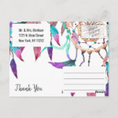 Boho Waterverf Dreamcatcher Roos Gold Bedankt Briefkaart (Achterkant)