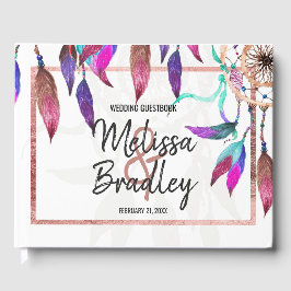 Boho Waterverf Dreamcatcher Roos Gold Guestbook Gastenboek