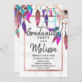 Boho Waterverf Dreamcatcher Roos Goud Afstuderen Kaart (Voorkant / Achterkant)