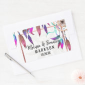 Boho Waterverf Dreamcatcher Roos Gouden bruiloft Rechthoekige Sticker (Envelop)