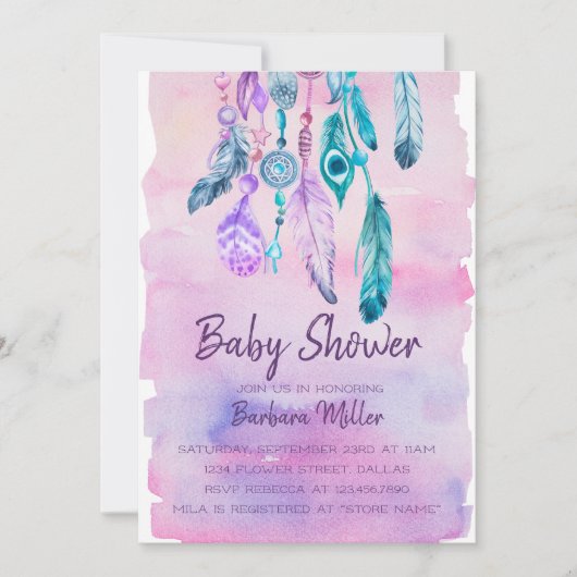 Boho Waterverf Dreamweaver baby shower Kaart (Voorkant)