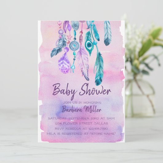 Boho Waterverf Dreamweaver baby shower Kaart (Staand voorkant)