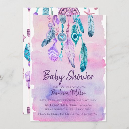 Boho Waterverf Dreamweaver baby shower Kaart (Voorkant / Achterkant)