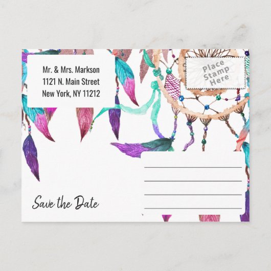 Boho Waterverf Dreamweaver Roos Gold Save Dates Aankondigingskaart (Achterkant)