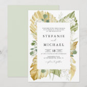 Boho Waterverf Drift Palm Leaves Summer Wedding Kaart (Voorkant / Achterkant)