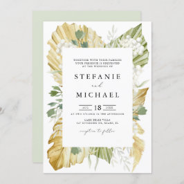 Boho Waterverf Drift Palm Leaves Summer Wedding Kaart