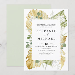 Boho Waterverf Drift Palm Leaves Summer Wedding Kaart