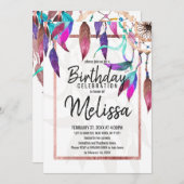 Boho Waterverf Drocatcher Roos Gold Birthday Kaart (Voorkant / Achterkant)