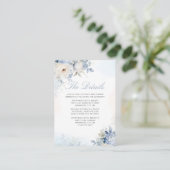 Boho Waterverf Dusty Blue Floral Wedding Details Informatiekaartje (Staand voorkant)
