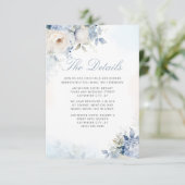 Boho Waterverf Dusty Blue Floral Wedding Details Informatiekaartje (Staand voorkant)