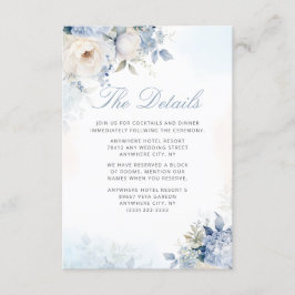 Boho Waterverf Dusty Blue Floral Wedding Details Informatiekaartje