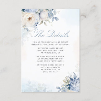 Boho Waterverf Dusty Blue Floral Wedding Details Informatiekaartje