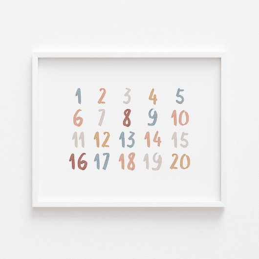 Boho waterverf educatieve nummers poster