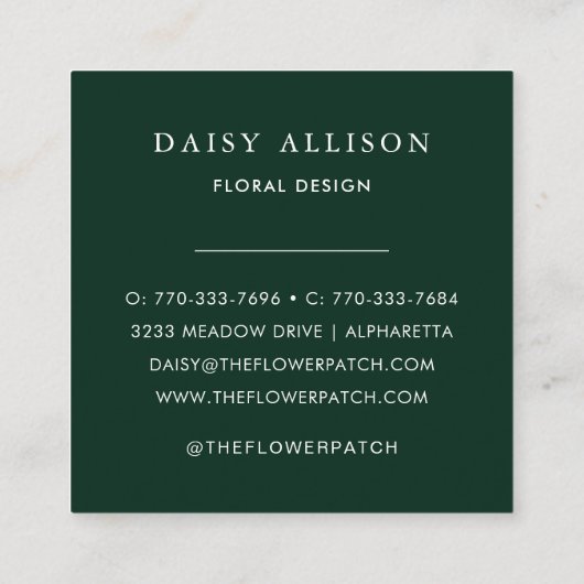 Boho Waterverf Elegant Greenery Vierkante Visitekaartje (Achterkant)