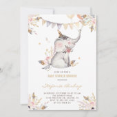 Boho Waterverf Elephant Floral Baby shower Brunch Kaart (Voorkant)