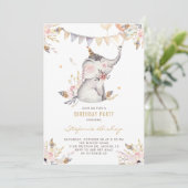 Boho Waterverf Elephant Floral Kids Birthday Kaart (Staand voorkant)