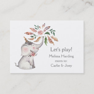 Boho Waterverf Elephant Flowers Mam Roep Contactkaartje