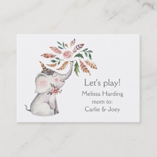 Boho Waterverf Elephant Flowers Mam Roep Contactkaartje (Voorkant)