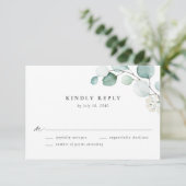 Boho Waterverf Eucalyptus Bladeren Bruiloft RSVP Kaartje (Staand voorkant)