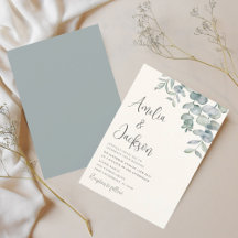 Boho Waterverf Eucalyptus Blauw Groen Trouw Uitnod