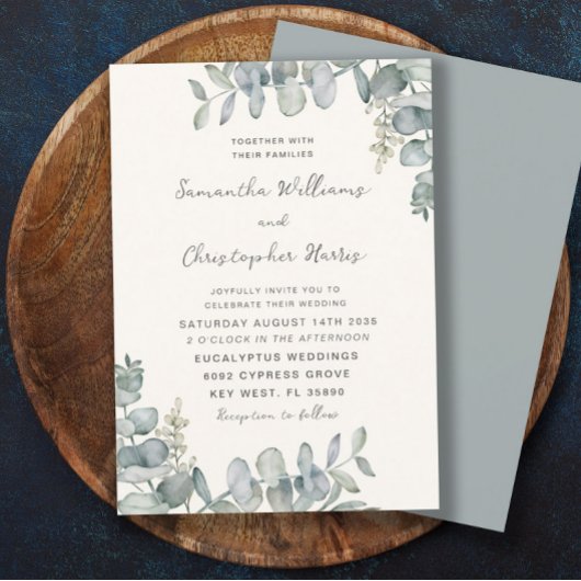 Boho Waterverf Eucalyptus Blue Green Wedding Invi Kaart