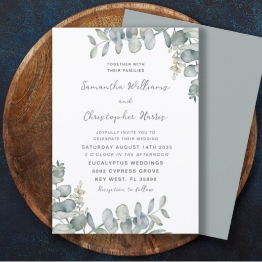 Boho Waterverf Eucalyptus Blue Green Wedding Kaart