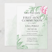 Boho Waterverf Eucalyptus Eerste Heilige Communie Save The Date (Voorkant / Achterkant)