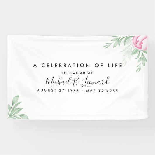 Boho Waterverf Eucalyptus Funeral Memorial Spandoek (Horizontaal)