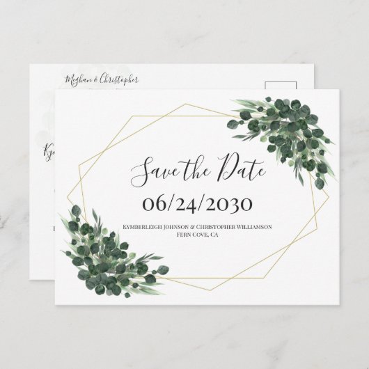 Boho Waterverf Eucalyptus Geometric Save the Date Briefkaart (Voorkant / Achterkant)