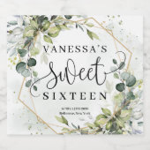 Boho waterverf eucalyptus gouden lijst zoet 16e sparkling wijnetiket (Enkel label)