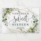 Boho waterverf eucalyptus gouden lijst zoet 16e sparkling wijnetiket (Enkel label)