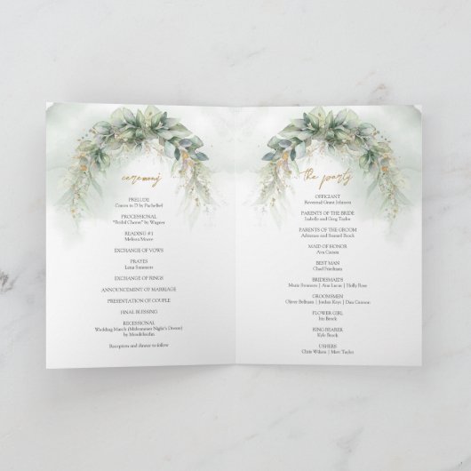 Boho waterverf eucalyptus gouden ovaal lijst progr programma (Binnen)